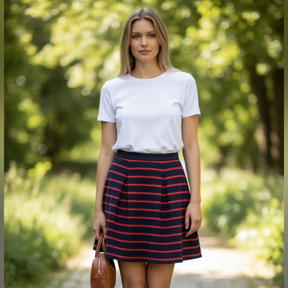 Boden Navy and Red Striped Mini Skirt